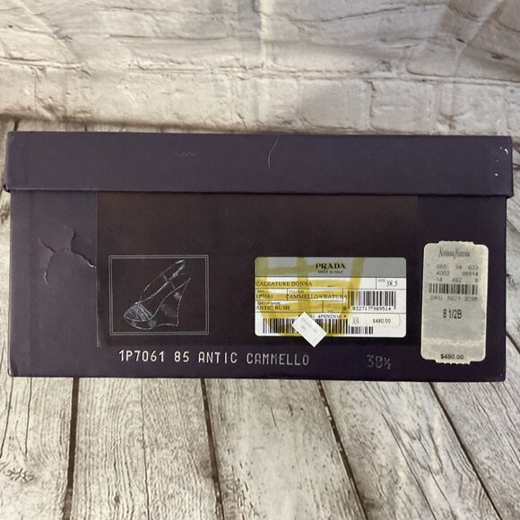 PRADA Tan Wedge Sandals Strappy Design & Woven Platform Sole Sz 8.5 US 38.5 EU - Picture 9 of 9